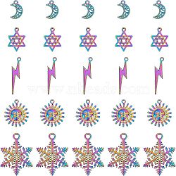 NBEADS 25Pcs 5 Styles Rainbow Color Alloy Pendants, Sun & Snowflake & Lightning Bolt & Moon & Star of David, 5pcs/style(PALLOY-NB0002-07-RS)