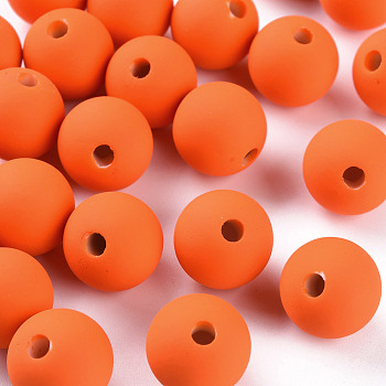 Acrylic Beads, Rubberized Style, Half Drilled, Round, Dark Orange, 16mm, Hole: 3.5mm