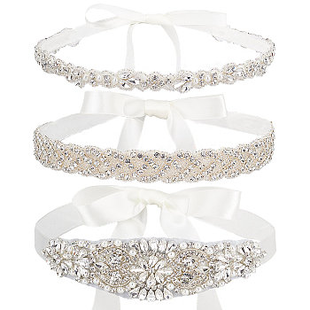 3Pcs 3 Style Crystal Rhinestone Wedding Bridal Belt, for Dress Costume Accessories, Mixed Color, 102-3/4~105-1/4 inch(261~267.5cm), 1Pc/style