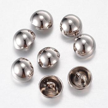 Alloy Shank Buttons, 1-Hole, Dome/Half Round, Platinum, 15x10mm, Hole: 1.5mm