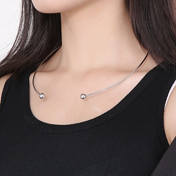 Non-Tarnish 304 Stainless Steel Necklaces, Minimalism Rigid Necklace, with Removable Beads, Stainless Steel Color, Inner Diameter: 5-7/8 inch(15cm)