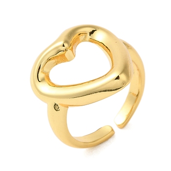 Heart Brass Finger Open Cuff Rings for Women, Real 18K Gold Plated, 22.5mm, Adjustable