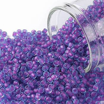 TOHO Round Seed Beads, Japanese Seed Beads, (252FM) Purple Lined Aqua Matte, 11/0, 2.2mm, Hole: 0.8mm, about 5555pcs/50g