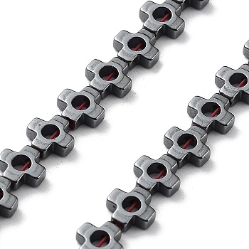 Synthetic Non-Magnetic Hematite Beads Strands, Cross, 6x6x2mm, Hole: 1mm, about 67pcs/strand, 15.87 inch(40.3cm)