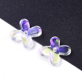 Electroplate Glass Beads, Clover, Clear AB, 10.5x10.5x2mm, Hole: 1mm