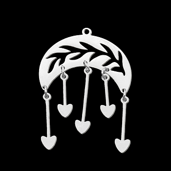 201 Stainless Steel Pendants, Laser Cut, Moon with Heart, Stainless Steel Color, 40mm, Hole: 1.5mm