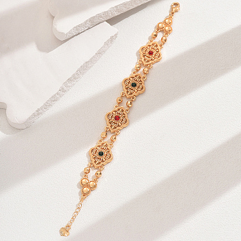 Vintage Brass Glass Hollow Link Bracelets for Women, Real 18K Gold Plated, Flower, 7-1/8 inch(18cm)