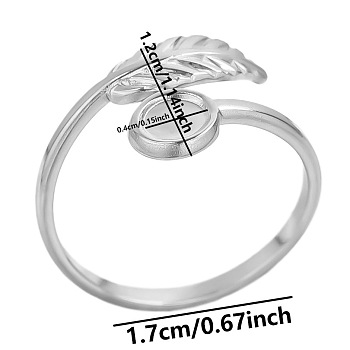 Non-Tarnish Stylish Leaf 304 Stainless Steel Open Cuff Ring, Stainless Steel Color, Inner Diameter: 17mm