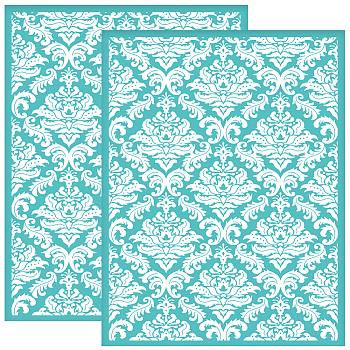 Self-Adhesive Silk Screen Printing Stencil, for Painting on Wood, DIY Decoration T-Shirt Fabric, Turquoise, Floral Pattern, 280x220mm