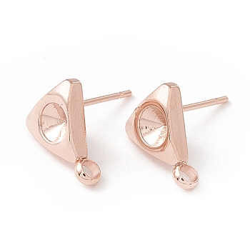 304 Stainless Steel Stud Earring Findings, with 316 Surgical Stainless Steel Pins and Vertical Loops, For Pointed Back Rhinestone, Triangle, Real Rose Gold Plated, 10x8.5mm, Hole: 1.6mm, Pin: 0.7mm, Tray: 4mm