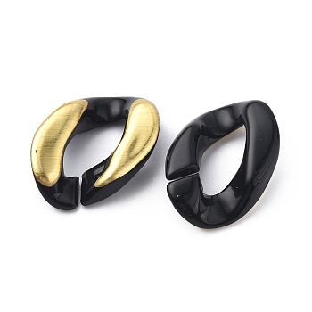 Plated Acrylic Linking Rings, Quick Link Connector, for Curb Chain Making, Twisted Oval, Black, Golden Plated, 30x20x5.5mm