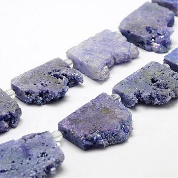 Electroplated Natural Druzy Crystal Beads Strands, Flat Slab Beads, Nuggets, Dyed, Rainbow Plated, 35~37x23~42x8~9mm, Hole: 2~2.5mm, about 5pcs/strand, 8.07 inch~8.26 inch (20.5~21cm)