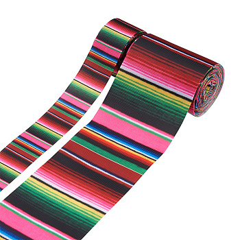 2 Rolls 2 Styles Stripe Pattern Printed Polyester Grosgrain Ribbon, for DIY Bowknot Accessories, Colorful, 1roll/style