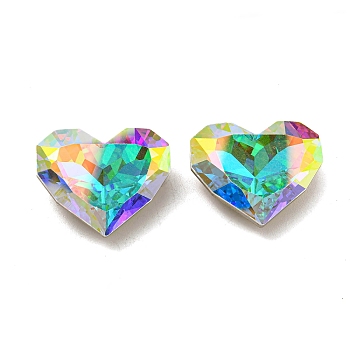 Glass Rhinestone Cabochons, Point Back & Back Plated, Faceted, Heart, Crystal AB, 19x23x8mm