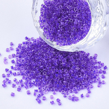 Glass Cylinder Beads, Seed Beads, Inside Colours, Round Hole, Medium Purple, 1.5~2x1~2mm, Hole: 0.8mm, about 8000pcs/bag, about 85~95g/bag