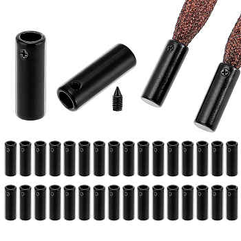 Zinc Alloy End Caps, Column, Black, 19.5x6mm, Hole: 2mm, Inner Diameter: 4mm