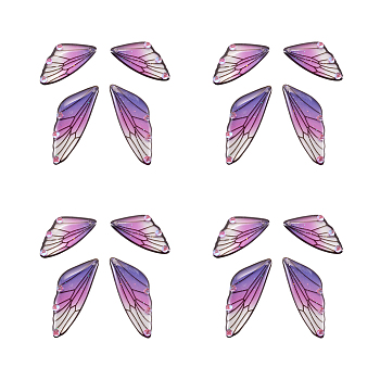Transparent Resin Crystal AB Rhinestone Pendants Set, with Glitter Powder, Wing, Medium Purple, 29.5~49.5x12.5~17x2.5mm, Hole: 1mm, 4pcs/set