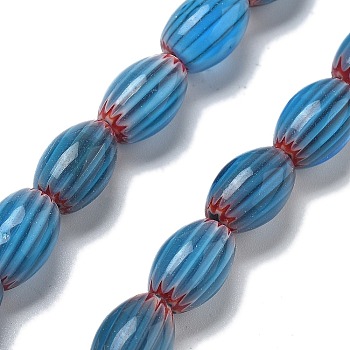 Handmade Millefiori Lampwork Beads Strands, Rice, Dodger Blue, 11~12x7~8mm, Hole: 0.9mm, about 31pcs/strand, 13.98~14.37 inch(35.5~36.5cm)