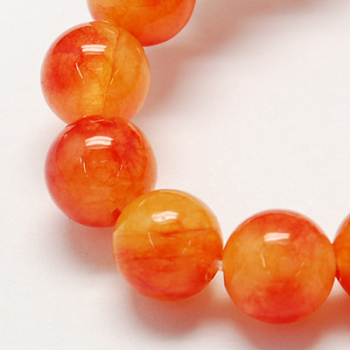 Two Tone Natural Jade Bead Strands, Dyed, Round, Dark Orange, 12mm, Hole: 1.5mm, about 33pcs/strand, 15.3 inch