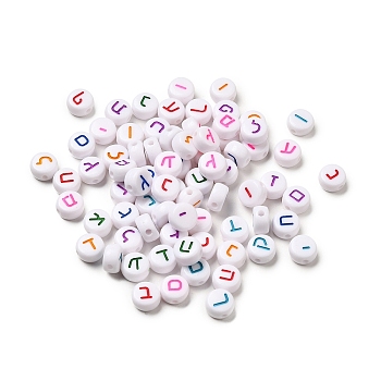 Opaque Flat Round Acrylic Enamel Beads, Mixed Letter, Mixed Color, 7x4mm, Hole: 1.5mm, about 3333pcs/500g