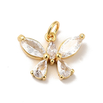 Rack Plating Brass Micro Pave Clear Cubic Zirconia Pendants, Cadmium Free & Nickel Free & Lead Free, Butterfly, Real 18K Gold Plated, 12.5x16.5x4mm, Hole: 3.4mm