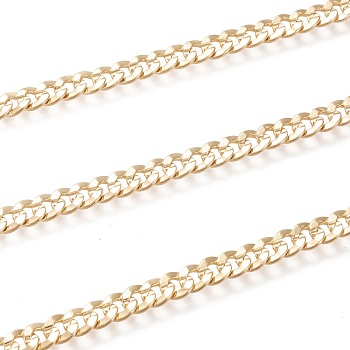 Brass Cuban Link Chains, Chunky Curb Chains, with Spool, Long-Lasting Plated, Soldered, Real 18K Gold Plated, 6x5.5x1.5mm, about 16.4 Feet(5m)/roll