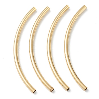 Brass Tube Beads, Long-Lasting Plated, Curved Beads, Tube, Real 24K Gold Plated, 58.5x3mm, Hole: 2mm