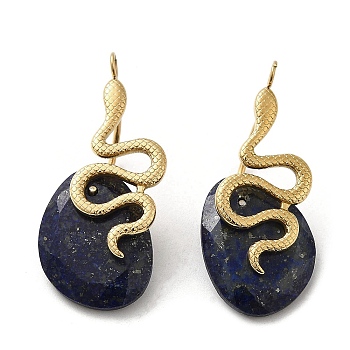 Natural Lapis Lazuli Dyed Faceted Pendants, Ion Plating(IP) Golden Tone 304 Stainless Steel Snake Charms, 36x16x11.5mm, Hole: 2.5mm