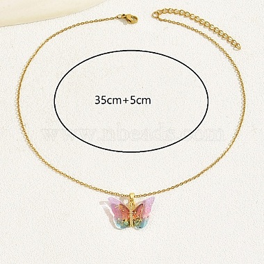 collier pendentif papillon en plastique avec chaînes en acier inoxydable doré(XQ2799-2)-4