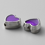 Alloy Enamel Beads, Platinum, Heart, Dark Violet, 8x8.5x4mm, Hole: 1.6mm(ENAM-WH0057-28B)