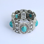 Bohemian Retro Style Alloy Bangles for Women, Oval, with Synthetic Turquoise, Antique Silver, 1-3/8 inch(3.5cm), Inner Diameter: 2-3/8 inch(6cm)(WGA0292-02)