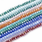 Electroplate Glass Beads Strands, Opaque Solid Color, AB Color Plated, Faceted, Rondelle, Mixed Color, 4x3mm, Hole: 0.8~1mm, about 105~110pcs/strand, 38~39cm(EGLA-A044-P4mm-BM)