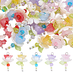 40Pcs 5 Colors Acrylic & ABS Plastic Imitation Pearl Pendants, Flower, with Platinum Brass Loop, Mixed Color, 26mm, Hole: 2.5mm, 8pcs/color(FIND-BM0001-51)