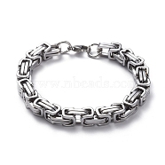 Unisex 201 Stainless Steel Byzantine Chain Bracelets, with Lobster Claw Clasps, Stainless Steel Color, 8-5/8 inch(22cm), 8mm(BJEW-L637-34D-P)