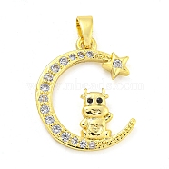 Brass Micro Pave Clear Cubic Zirconia Pendant, The 12 Chinese Zodiac, Cattle, 20.5x16.5x3mm, Hole: 5x3mm(FIND-Z044-03C)