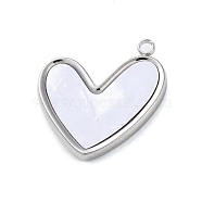 304 Stainless Steel with Synthetic Shell Pendants, Heart Charms, Stainless Steel Color, 22x20x3mm, Hole: 1.8mm(STAS-G338-02P)