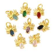 Rack Plating Brass Micro Pave Cubic Zirconia Charms, Long-Lasting Plated, Cadmium Free & Lead Free, Real 18K Gold Plated, Deer, Mixed Color, 10x9x3.5mm, Hole: 3.5mm(KK-F881-02G)