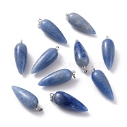 Natural Blue Aventurine Pointed Pendants, with Platinum Brass Findings, Bullet, 32~33x12mm, Hole: 2.5x6mm(G-F705-01U-P)