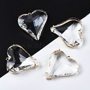 Transparent Glass Pendants, with Light Gold Tone Brass Findings, Long-Lasting Plated, Faceted, Heart, Clear, 27.5x25x7.5mm, Hole: 1.4mm(GLAA-Q088-022)