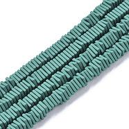 Spray Painted Non-magnetic Synthetic Hematite Beads Strands, Square Heishi Beads, Teal, 4.5x4.5x1mm, Hole: 0.9mm, about 340~345pcs/strand, 15.75 inch(40cm)(G-R468-01-03)