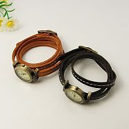Fashion Triple Wrap Leather Watch Bracelets, with Alloy Watch Components, Antique Bronze, Mixed Color, 620~630x8x3mm(WACH-G010-M)