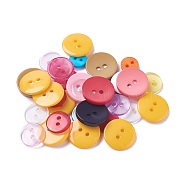 Resin Buttons, 2-Hole, Flat Round, Mixed Color, 8~15x2~3mm, Hole: 1.5~2mm(BUTT-MSMC003-03)