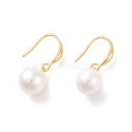 Shell Pearl Dangle Earrings, with Brass Earring Hooks, Round, Golden, 27mm, Pin: 0.9mm(EJEW-F233-01G)