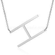 201 Stainless Steel Initial Pendants Necklaces, with Cable Chains, Letter, Letter.H, 17.3~18.3 inch(44~46.5cm)x1.5mm, LetterH: 37.5x20x1mm(NJEW-S069-JN003D-H)