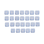 26Pcs 26 Style Silicone Alphabet Beads for Bracelet or Necklace Making, Letter Style, Cube, Light Blue, 12x12x12mm, Hole: 3mm, 1pc/style(SIL-SZ0001-01D)