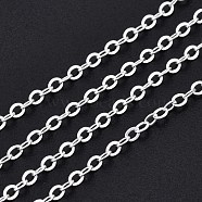 Brass Cable Chains, Soldered, with Spool, Flat Oval, Silver, 2x1.8x0.2mm, about 9.84 Feet(3m)/Roll(CHC-T008-08S)