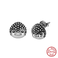 925 Sterling Silver Stud Earrings, Hedgehog, Antique Silver, 9x9.5mm(STER-P065-02AS)