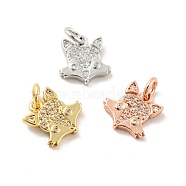 Fox Brass Micro Pave Clear Cubic Zirconia Charms, with Jump Ring, Cadmium Free & Lead Free, Mixed Color, 11.5x11x2mm, Hole: 3mm(KK-G425-10)
