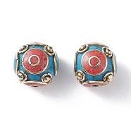 Tibetan Style Beads, with Synthetic Turquoise, Synthetic Coral, Imitation Beeswax and Brass Findings, Round, Dark Blue, 16x17x17mm, Hole: 2mm(TIBEB-P001-01H-A)