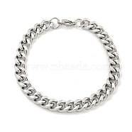 Non-Tarnish 201 Stainless Steel Cuban Link Chain Bracelets for Women and Men, Stainless Steel Color, 8-7/8 inch(22.5cm)(BJEW-F473-04P-03)